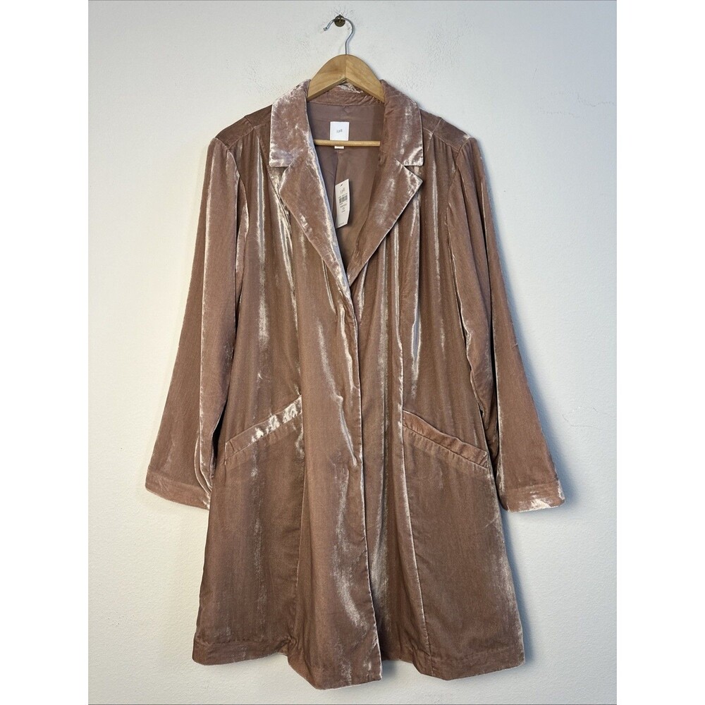 NWT J. Jill Coat Womens 1X Rosewood Brown Velvet Mid Length Button Front Velour